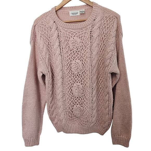 Vtg Carriage Court 80s Sweater Women Medium Pink Knit Coquette Cottage Grandma - Picture 1 of 8